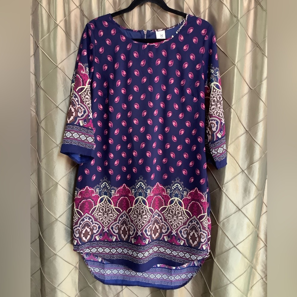 EUC- Pink Owl Shift Dress w/3/4 Sleeves